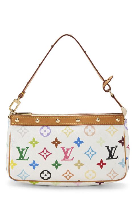 takashi murakami x louis vuitton white monogram multicolore pochette|louis vuitton murakami neverfull.